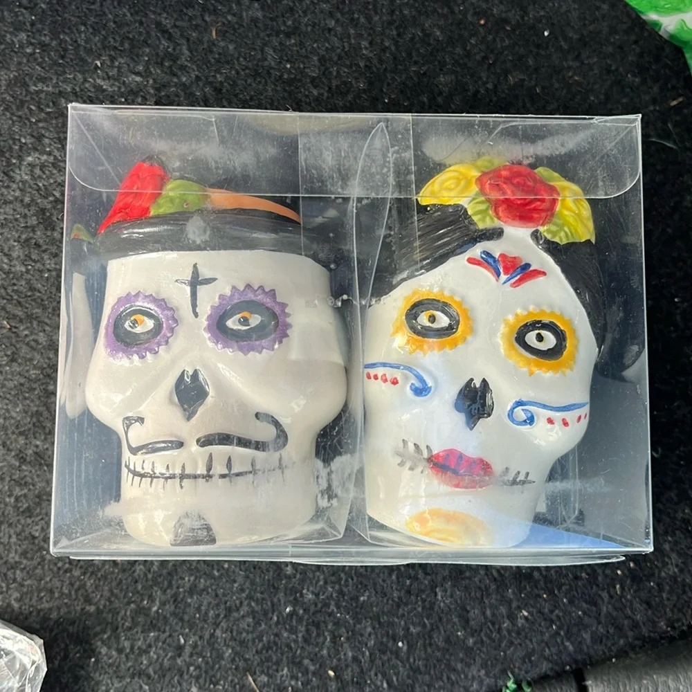 NEW Day of the Dead Skull Salt & Pepper Set, 3” tall
